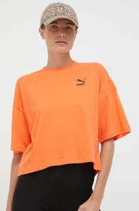 Puma t-shirt bawełniany kolor pomarańczowy - Koszulki sportowe damskie - miniaturka - grafika 1