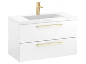 Szafki łazienkowe - Szafka Wisząca Z Umywalką RON 80 cm - Biały Mat - Uchwyty Złote Szczotkowane - miniaturka - grafika 1