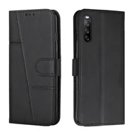 Etui i futerały do telefonów - Dla Sony Xperia 10 III / 10 III Lite Szwy Skórzane etui na telefon z klamrą z teksturą łydki Czarny - miniaturka - grafika 1