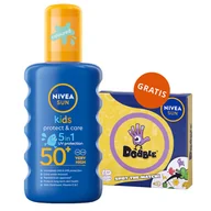 Kremy dla dzieci - Nivea Sun Kids Protect & Care 5w1, spray ochronny do opalania dla dzieci, z zanikającym kolorem, SPF 50+, 200 ml + Dobble gra gratis - miniaturka - grafika 1