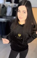 Bluzy damskie - Bluza welurowa czarna damska z kapturem Furia - miniaturka - grafika 1