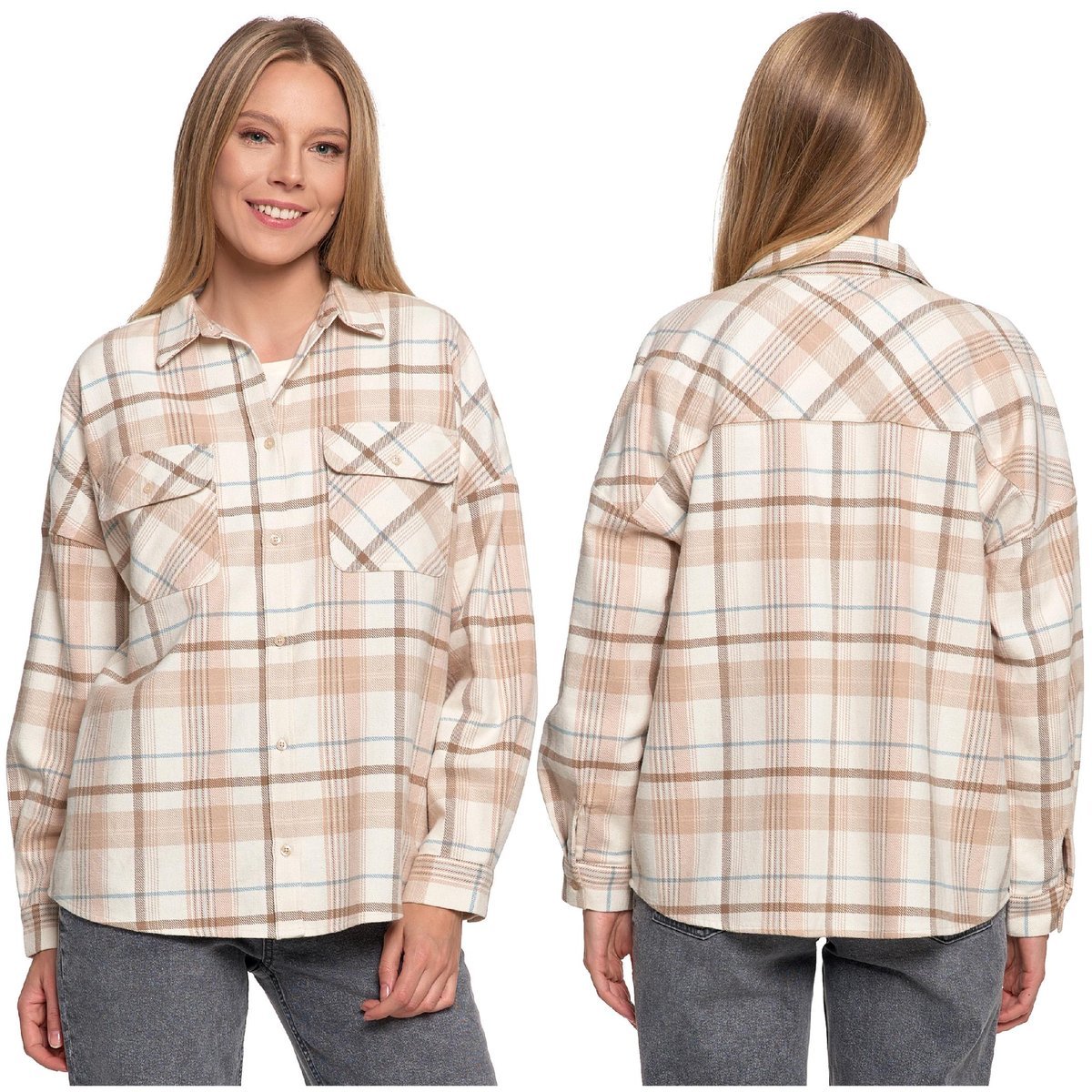 KOSZULA DAMSKA FLANELOWA w Kratę Bawełniana z Kieszeniami MORAJ r. L/XL