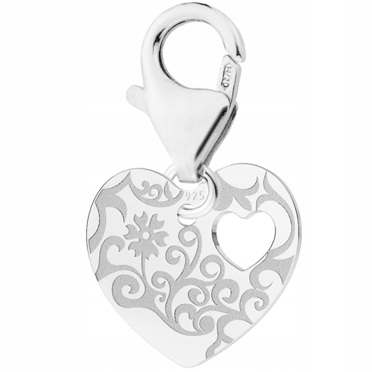 Zawieszka Srebrna Serce Rzeźbione Ozdobne Serduszko Łąka Kwiaty SREBRO 925