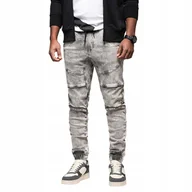 Spodnie męskie - Męskie joggery spodnie jeansowe modne szare ściągacze OM-PADJ-0243 V4 r XXL - miniaturka - grafika 1