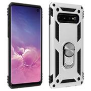 Etui i futerały do telefonów - Samsung Galaxy S10 Etui Bi Material Sztywny Miękki Magnetyczny Pierścień Stojak Srebrny - miniaturka - grafika 1