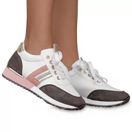 Sneakersy damskie - Buty Damskie Sneakersy Skórzane Sportowe Corse Białe 40 - miniaturka - grafika 1