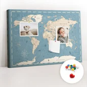 Tablice i flipcharty - Szkolna Tablica korkowa 60x40 cm, Kolorowe Pinezki, wzór Mapa świata vintage - miniaturka - grafika 1