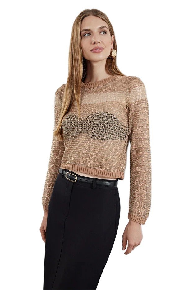 TRENDYOL KRÓTKI SWETER DAMSKI W PASKI Z DŁUGIM RĘKAWEM M 5EA*