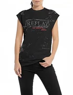 Koszulki i topy damskie - Replay T-shirt damski regular fit, 099 Blackboard, L - miniaturka - grafika 1