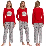 Piżamy damskie - PIŻAMA ŚWIĄTECZNA DAMSKA DŁUGA CIEPŁA RENIFER PREZENT NA ŚWIĘTA MORAJ M RED - miniaturka - grafika 1