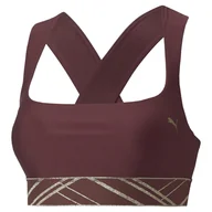 Biustonosze - Damski Stanik sportowy PUMA MID IMPACT DECO GLAM BRA AUBERGINE-DECO 52225342 – Bordowy - miniaturka - grafika 1