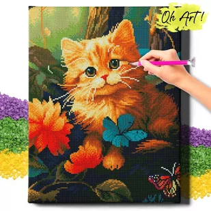 DIAMOND PAINTING 5D z RAMĄ Kot Haft Diamentowy Duży Kotek w lesie Mozaika 40x50 cm - Zabawki kreatywne - miniaturka - grafika 1
