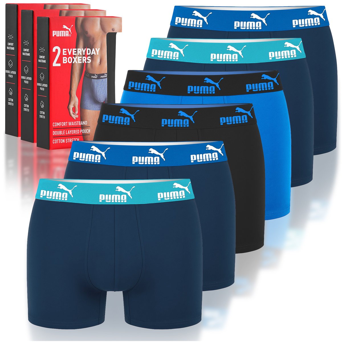 PUMA Bokserki Męskie 6 Sztuk Zestaw Bawełna Kolor Blue Navy Rozmiar XXL