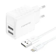 Ładowarki do telefonów - FONENG ładowarka sieciowa EU53 2.4A 12W 2xUSB + kabel Lightning Biały - miniaturka - grafika 1