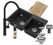 Zlewozmywaki z baterią - Zlew Granitowy Hektor Kran Czarny Full Syfon Chrom - miniaturka - grafika 1