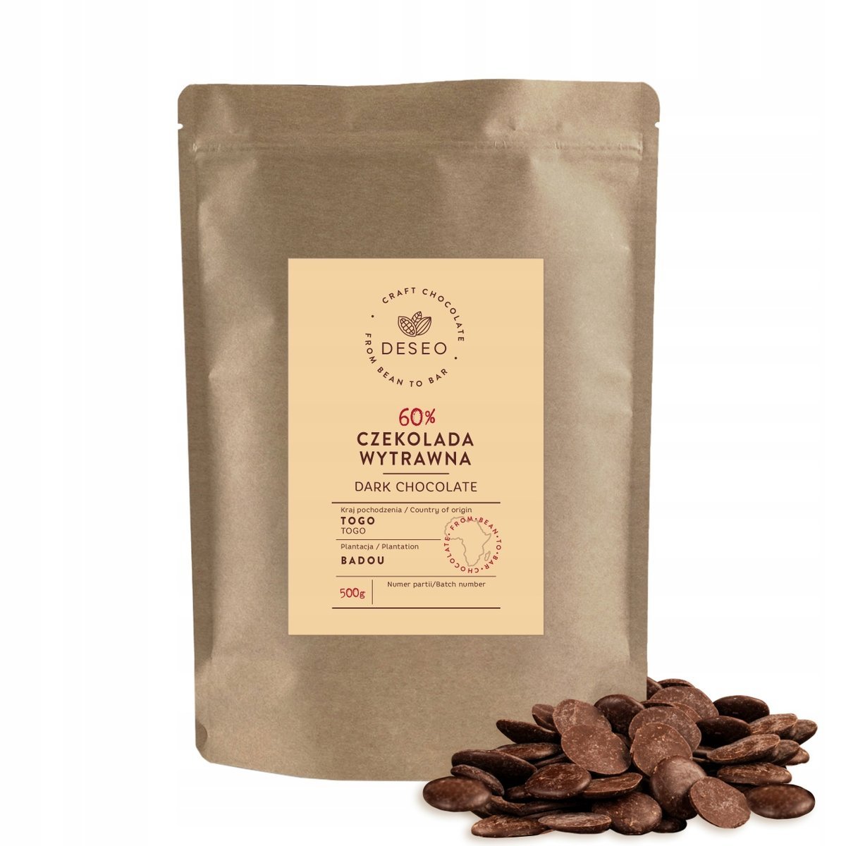 CZEKOLADA GORZKA 60% 500g DESEO DROPSY CZEKOLADOWE 60% TOGO