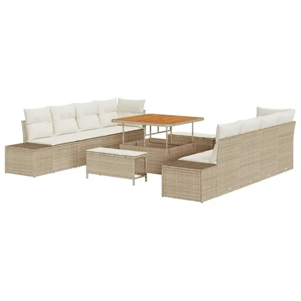 Zestaw Sofa Ogrodowa 4-Częściowa Beżowy Rattan z Poduszkami
