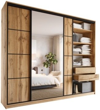 Szafa przesuwna z lustrem 280 cm Loft Max z półkami szuflady drążki