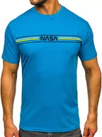Koszulki męskie - Turkusowy bawełniany t-shirt męski z nadrukiem Denley 5052 - miniaturka - grafika 1