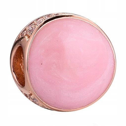 Charms Pozłacany Różowa Masa Perłowa Różowy Koralik Gładki SREBRO 925