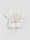 Koszulki dla dziewczynek - Reserved - T-shirt z nadrukiem - kremowy - miniaturka - grafika 1