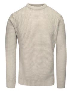 Sweter Kremowy w Gruby Dziergany Splot, U-neck, Męski -BRAVE SOUL - Brave Soul - Swetry męskie - miniaturka - grafika 1
