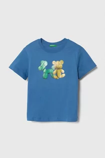 Koszulki dla chłopców - United Colors of Benetton t-shirt bawełniany dziecięcy kolor niebieski z nadrukiem - grafika 1