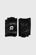 Rękawiczki - Karl Lagerfeld mitenki skórzane damskie kolor czarny - miniaturka - grafika 1