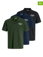 Koszulki męskie - Jack & Jones Koszulki polo (3 szt.) w kolorze granatowym, czarnym i zielonym - miniaturka - grafika 1