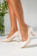 Czółenka - Beżowe czółenka damskie perłowe Sergio Leone na ozdobnym obcasie skórzana wkładka PB130-CA - miniaturka - grafika 1