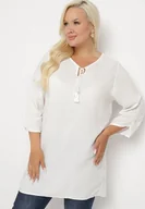 Bluzki damskie - Biała Wiązana Tunika Ozdobiona Troczkami Eviras - miniaturka - grafika 1