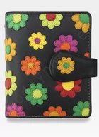 Portfele - Visconti Portfel Damski Skórzany w Kwiatki Daisy DS80 Czarny - Multikolor - miniaturka - grafika 1
