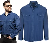 Koszule męskie - KOSZULA MĘSKA JEANSOWA - BAWEŁNIANA - No2 - L - miniaturka - grafika 1