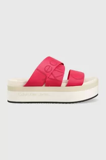 Klapki i japonki damskie - Calvin Klein Jeans klapki FLATFORM SANDAL WEBBING damskie kolor różowy na platformie YW0YW00966 - grafika 1