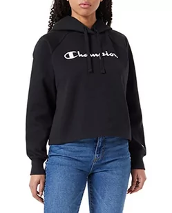 Champion Damska bluza z kapturem Legacy American Classics Stretch Interlock Logo Crop Boxy, czarna, XL - Bluzy damskie - miniaturka - grafika 1