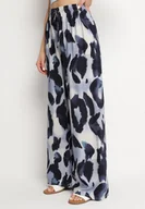 Spodnie damskie - Niebieskie Spodnie z Wiskozy o Szerokim Kroju z Wysokim Stanem w Panterkę Zelmara - miniaturka - grafika 1