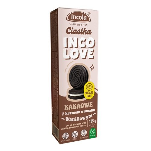 Incola Ciastka kakaowe z kremem o sm. waniliowym 125g b/g, b/c