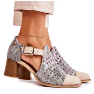 Półbuty damskie - Damskie Skórzane Ażurowe Botki Maciejka 04962-04 Beżowe beżowy - miniaturka - grafika 1