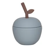 Kubki dla dzieci - KUBEK SILIKONOWY ZE SŁOMKĄ - JABŁKO NIEBIESKI - miniaturka - grafika 1