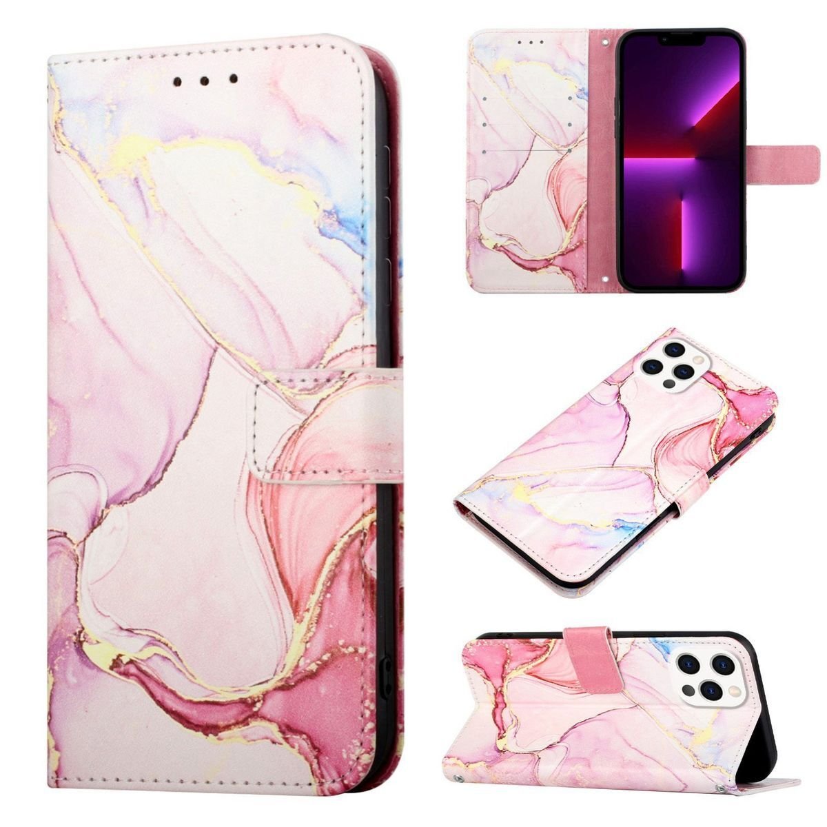 Etui König Design kompatybilne z Apple iPhone 15 Pro ze sztucznej skóry - Etui na telefon komórkowy w kolorze różowego złota