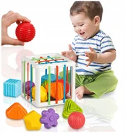 Zabawki sensoryczne - KOLOROWA KOSTKA SENSORYCZNA ELASTYCZNA EDUKACYJNA ZABAWKA SORTER KLOCKÓW - miniaturka - grafika 1