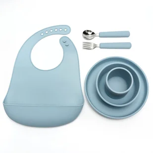 Zestaw Naczyń Silikonowych [Kolor Niebieski] - Zestawy naczyń dla dzieci - miniaturka - grafika 1