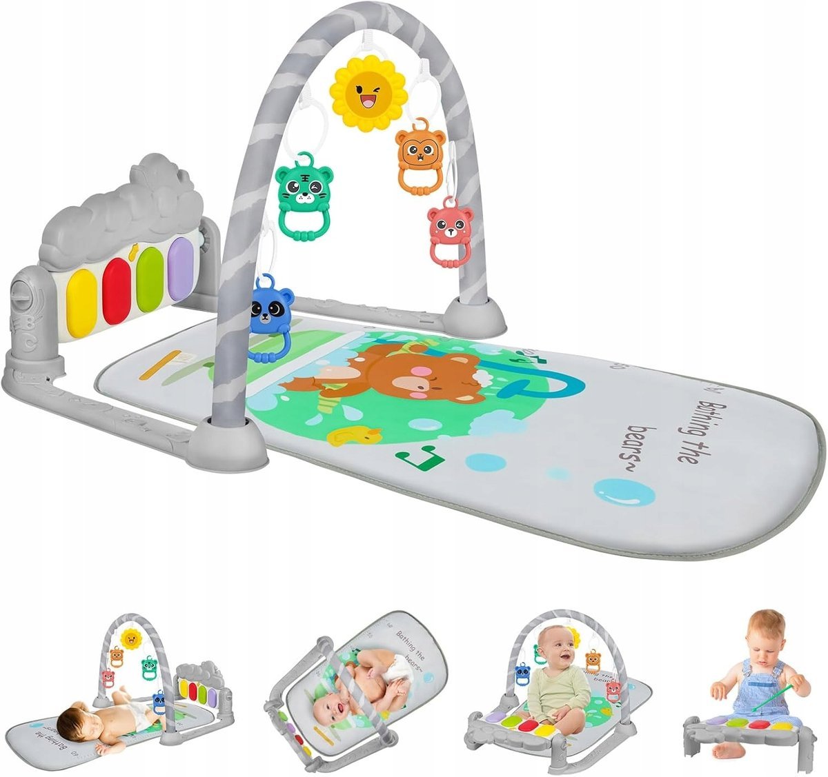 MATA DO ZABAWY Z ŁUKIEM DLA NIEMOWLĄT Z MUZYKĄ I ŚWIATEŁKAMI KOLOROWA