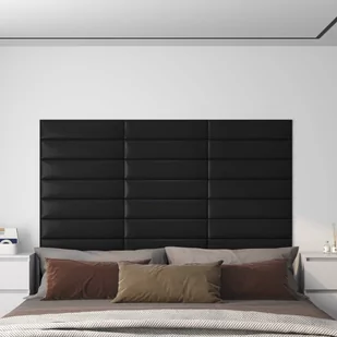 Lumarko Panele ścienne, 12 szt., czarne 60x15 cm sztuczna skóra 1,08 m² - Panele ścienne i boazeria - miniaturka - grafika 1