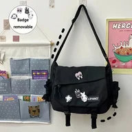 Torebki damskie - TEMU Stylowa Uniseks Torba na Ramię do Kampusu - Regulowany Pasek, Lekka i Składana, Opcje Beżowe i Czarne, Idealna do Szkoły, Aktywności na Świeżym - miniaturka - grafika 1