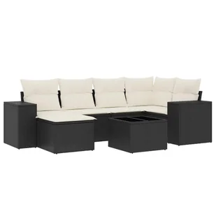 vidaXL 7-częściowa sofa ogrodowa z poduszkami z czarnego polirattanu - Sofy ogrodowe - miniaturka - grafika 1