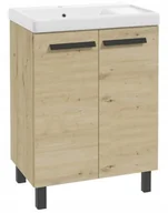 Szafki łazienkowe - Szafka łazienkowa stojąca z umywalką z ociekaczem 80x60cm Dąb artisan Bonita - miniaturka - grafika 1