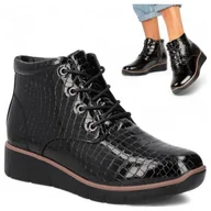 Botki damskie - Filippo Botki Damskie SKÓRA Trzewiki Jesienne Czarne Wygodne Eleganckie 39 - miniaturka - grafika 1