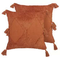 Poduszki dekoracyjne - 2 bawełniane poduszki dekoracyjne geometryczny wzór z frędzlami 45 x 45 cm pomarańczowe AVIUM - miniaturka - grafika 1