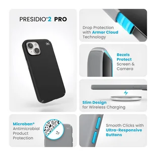 Speck Presidio2 Pro - Etui iPhone 15 (Black / Slate Grey / White) - Etui i futerały do telefonów - miniaturka - grafika 10